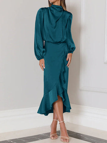 Maxi Robe Sirène en Satin à Manches Longues pour Bal de Promo